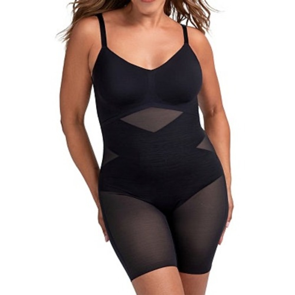 Honeylove Mid-Thigh Bodysuit Shapewear Sculpting Compression Black Size Large